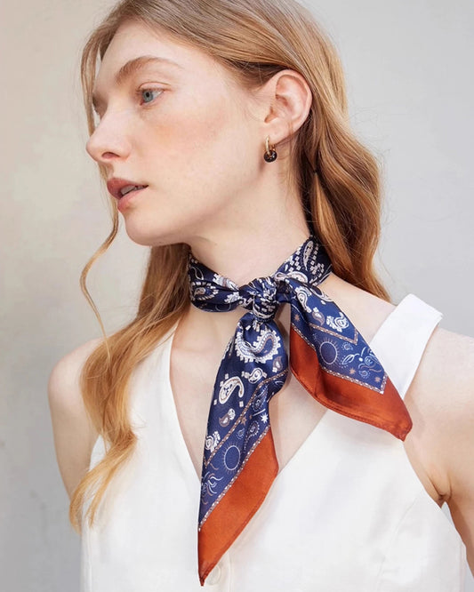 ユニセックス ペイズリー シルクスカーフ 53x53cm