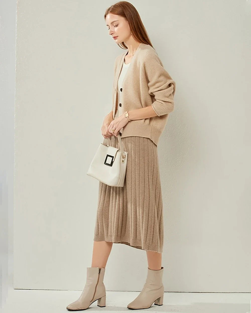 Vネック カシミヤ カーディガン