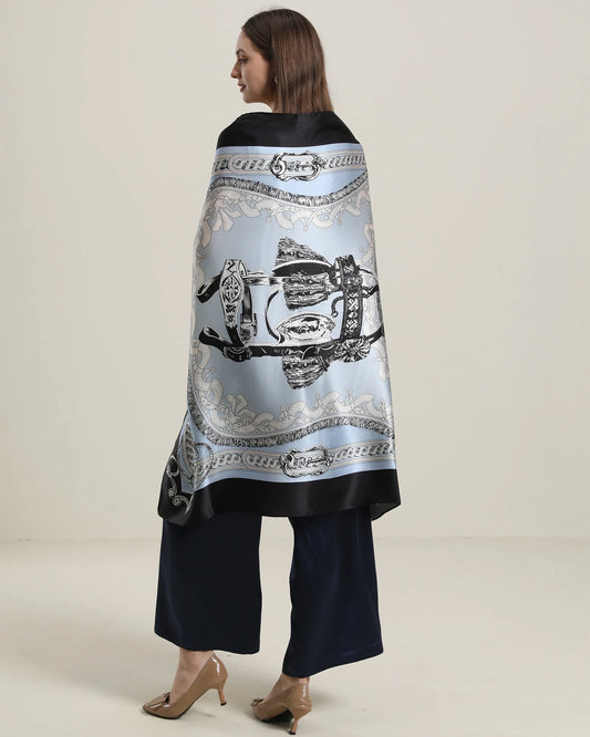 ヴィンテージ黒シルクスカーフ