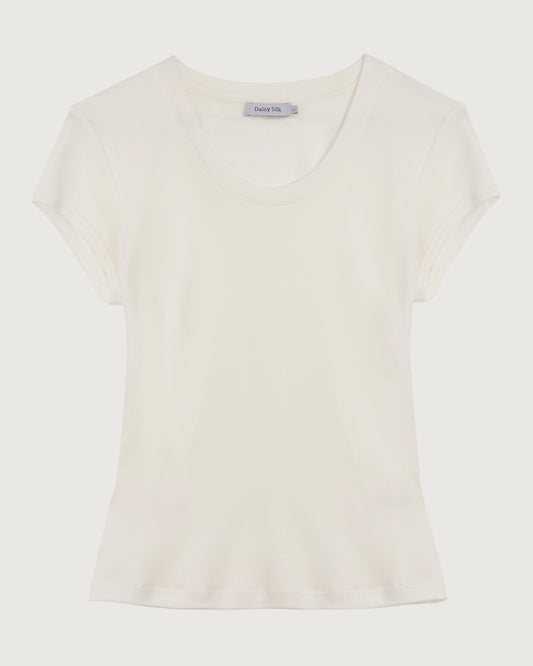 ウォッシャブルシルク ジャージー スクープネック フィットTシャツ