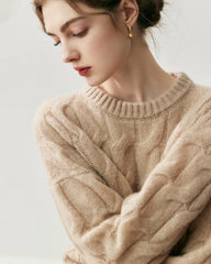 レディース ケーブル編み シルクカシミヤ オーバーサイズプルオーバー