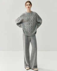 レディース ケーブル編み シルクカシミヤ オーバーサイズプルオーバー