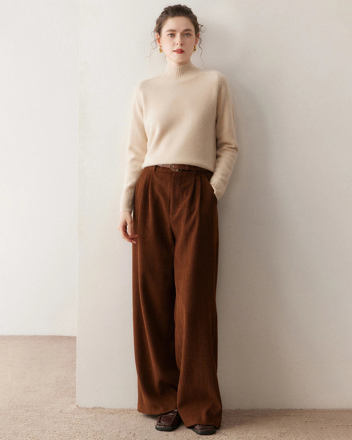 レディース ケーブルトリム ラグラン カシミヤセーター