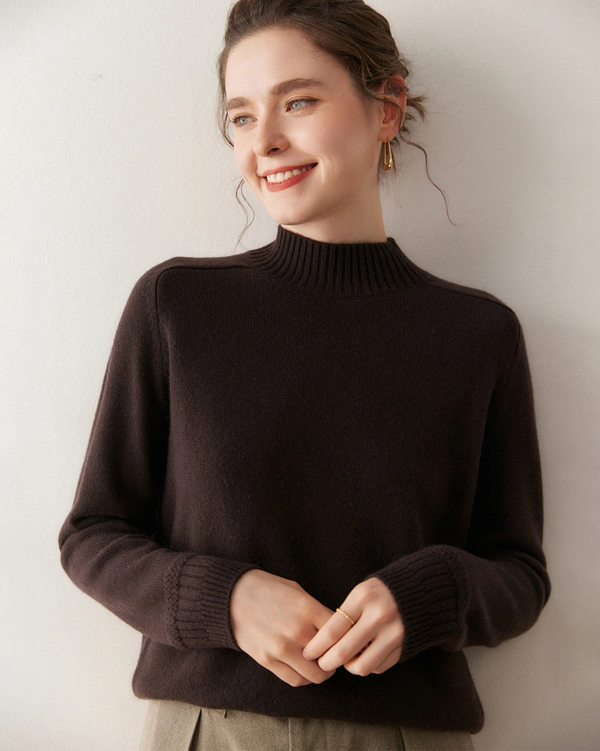 レディース ケーブルトリム ラグラン カシミヤセーター