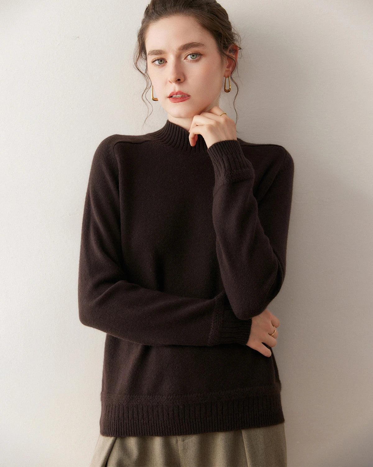 レディース ケーブルトリム ラグラン カシミヤセーター