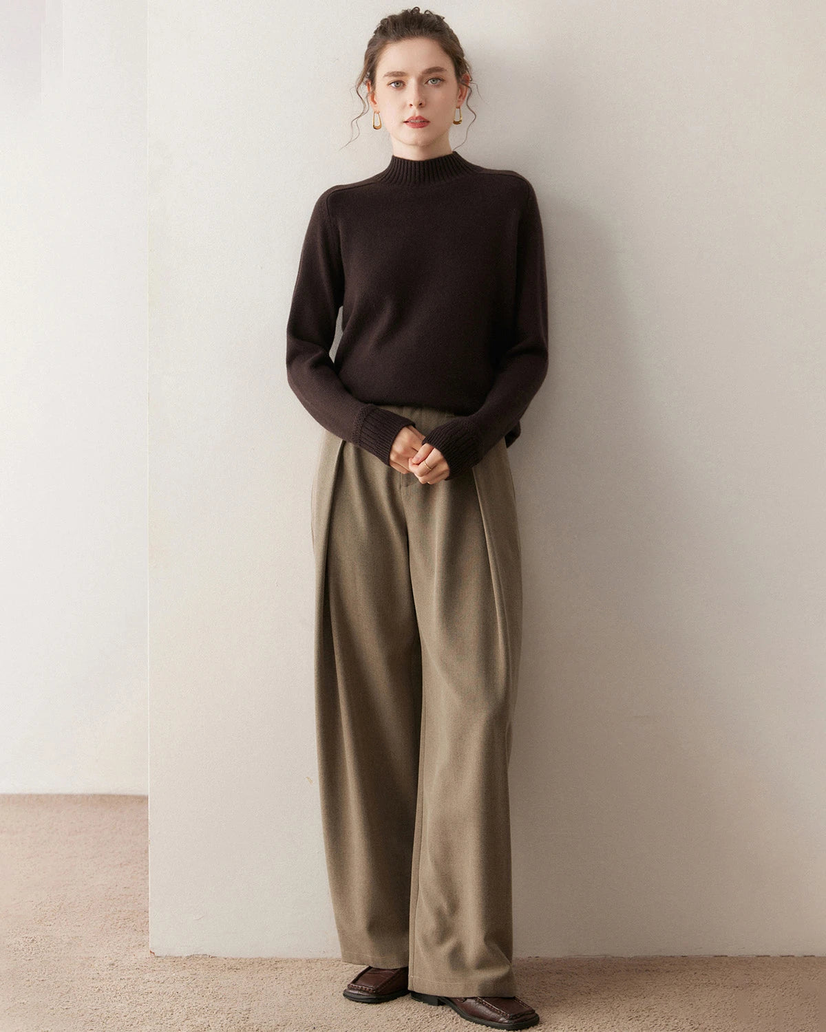 レディース ケーブルトリム ラグラン カシミヤセーター