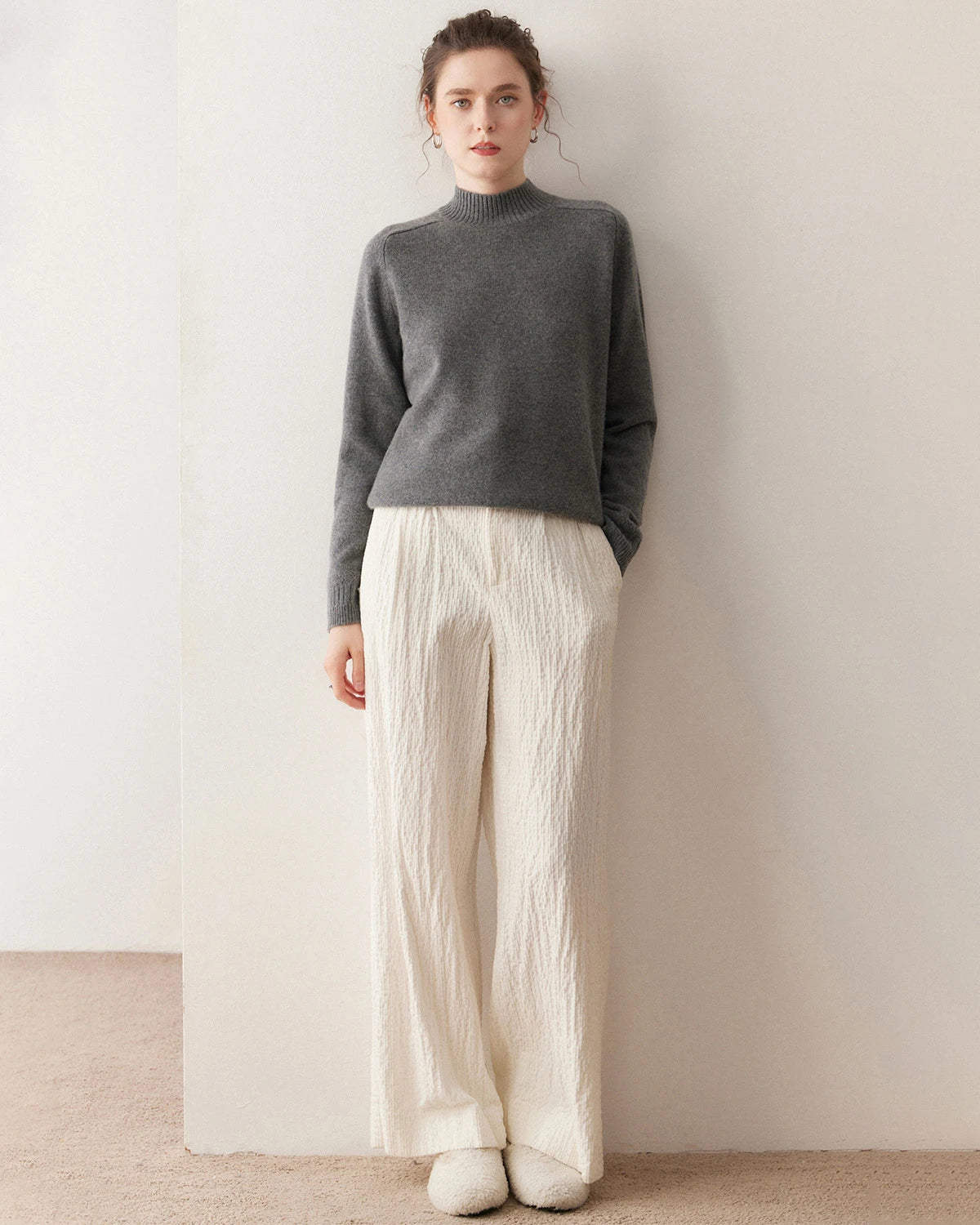 レディース ケーブルトリム ラグラン カシミヤセーター