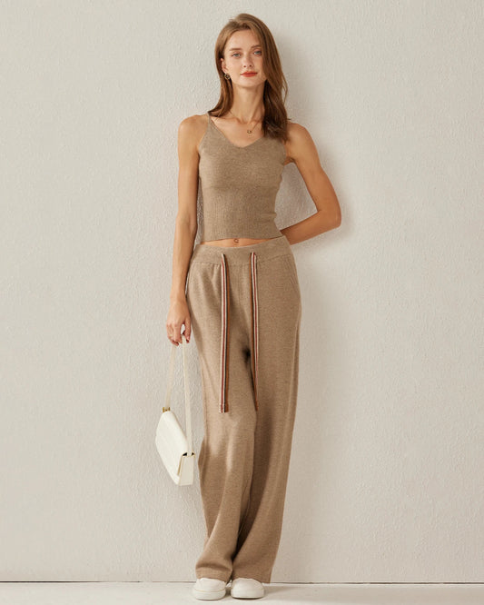 Women's Wide Leg Cashmere Pants, Camel