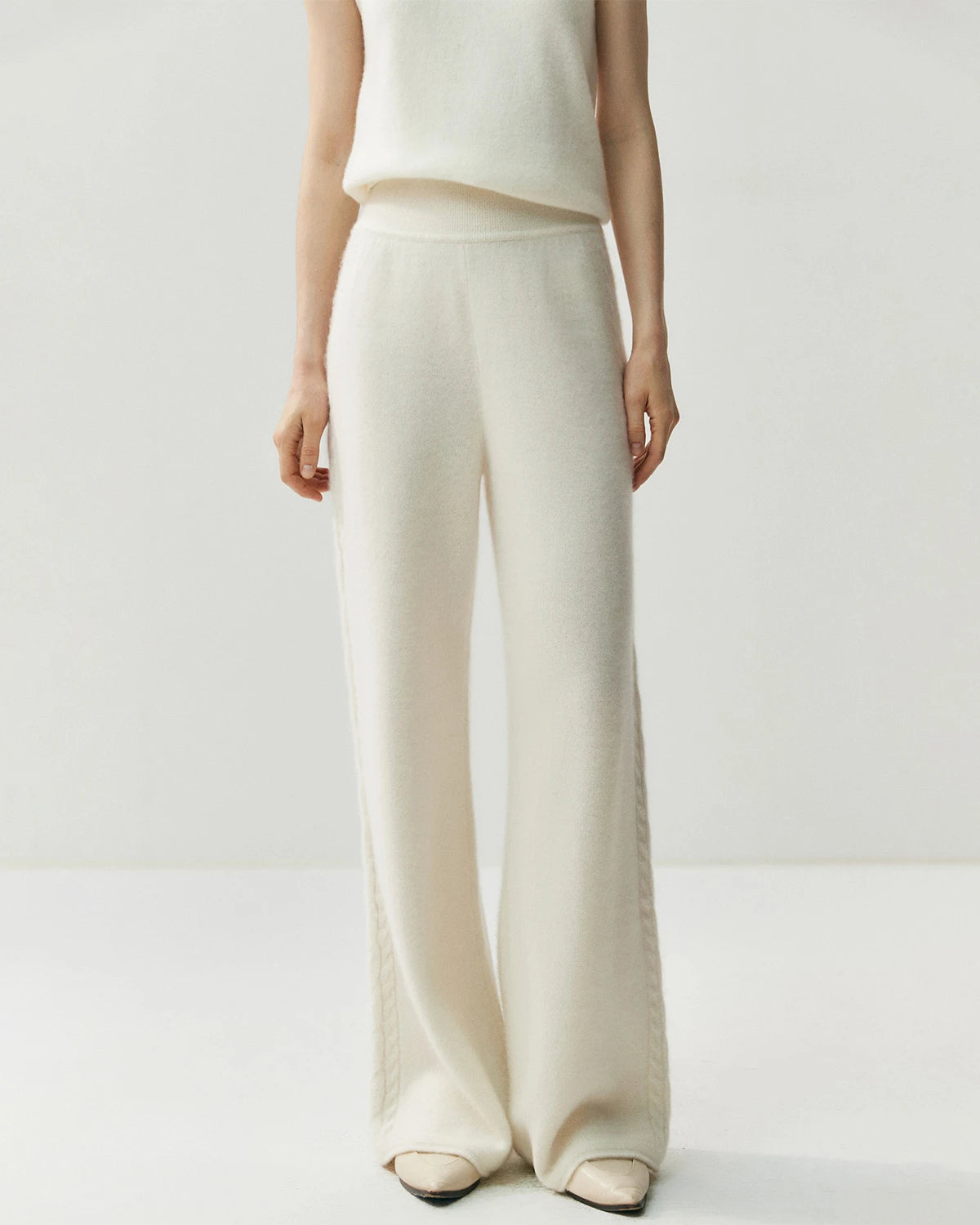 レディース カシミヤウール ワイドレッグ ニットパンツ