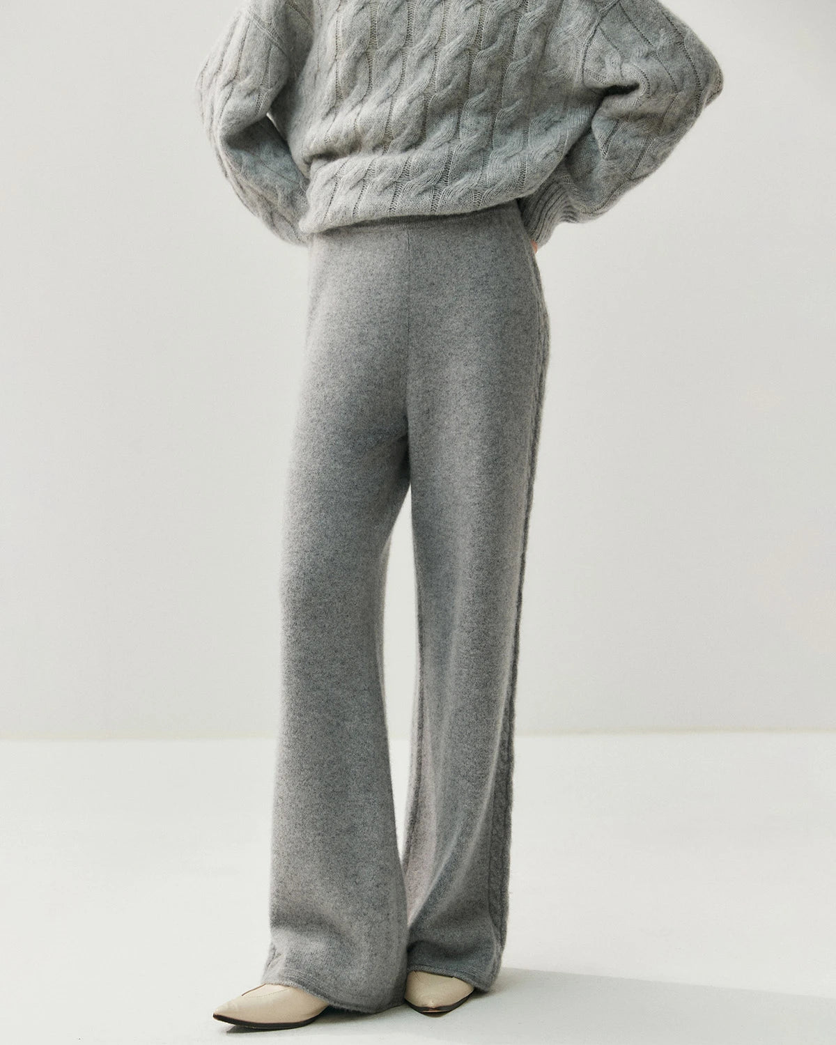 レディース カシミヤウール ワイドレッグ ニットパンツ