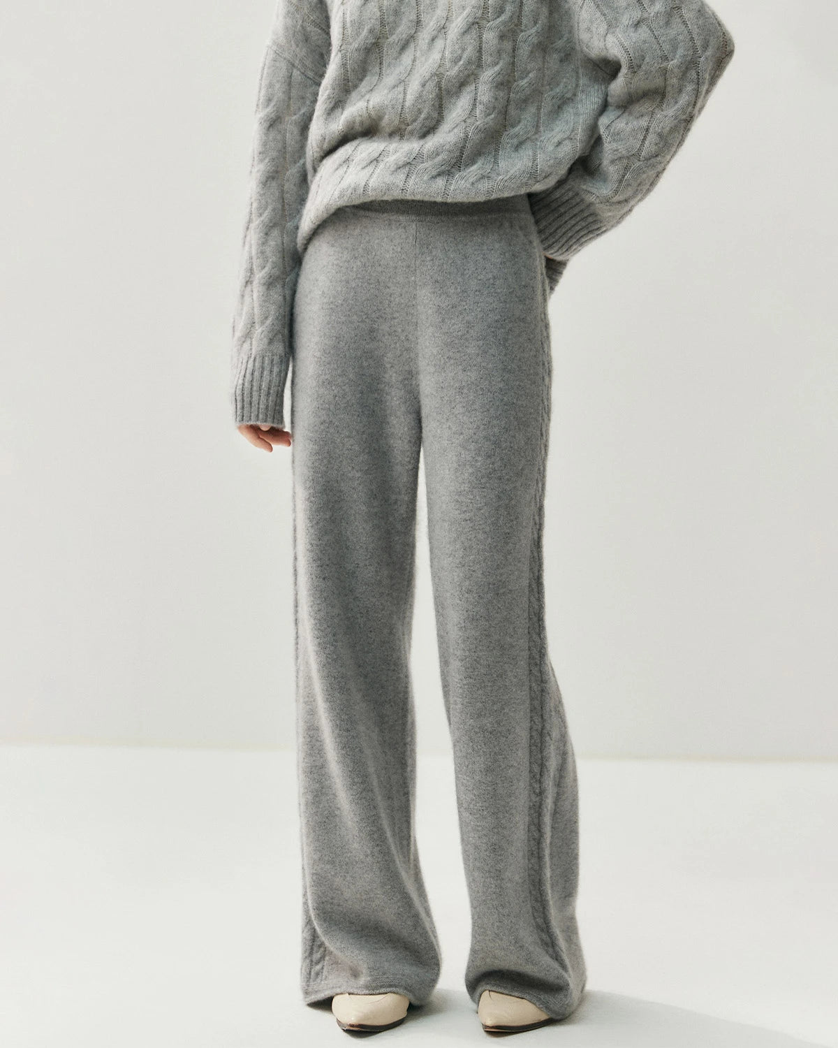 レディース カシミヤウール ワイドレッグ ニットパンツ