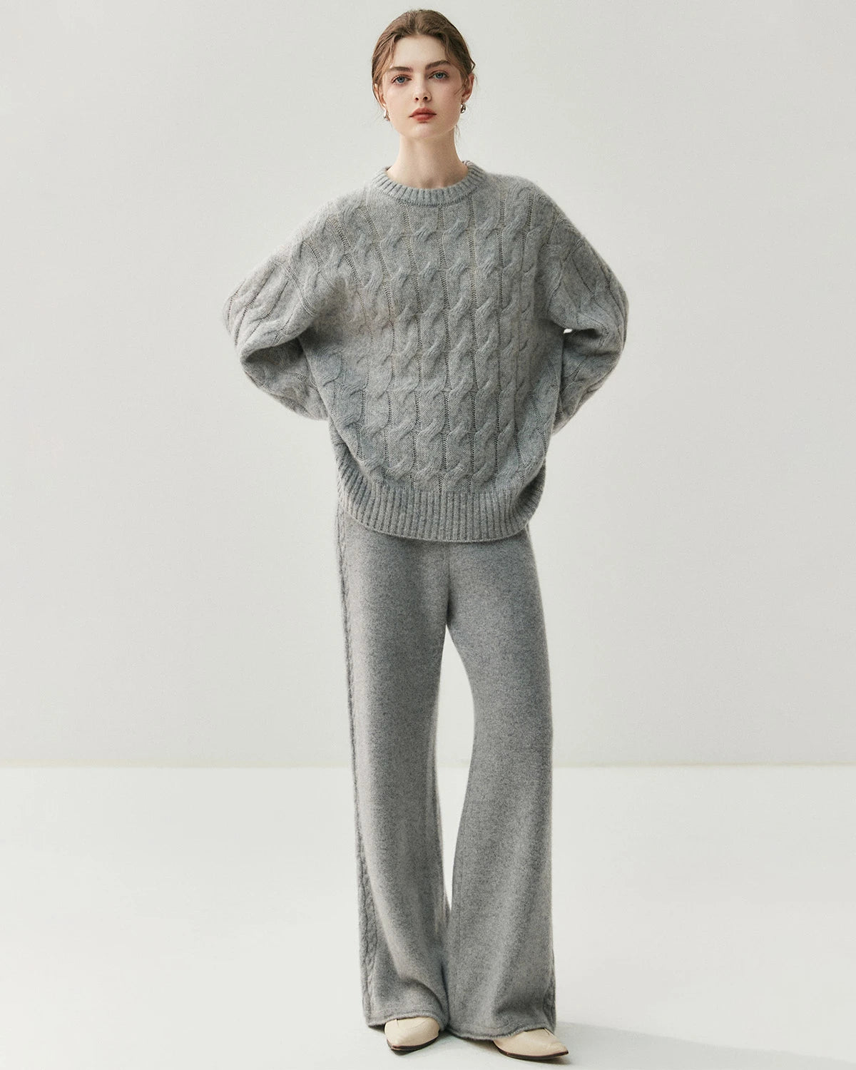 レディース カシミヤウール ワイドレッグ ニットパンツ