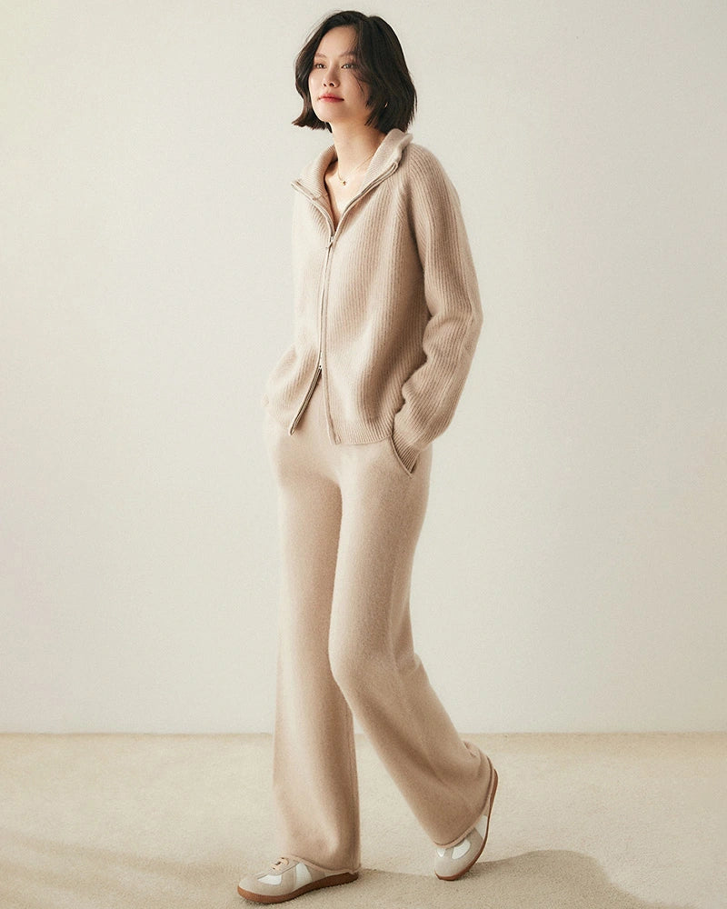 レディース カシミヤウール ジップアップカーディガン