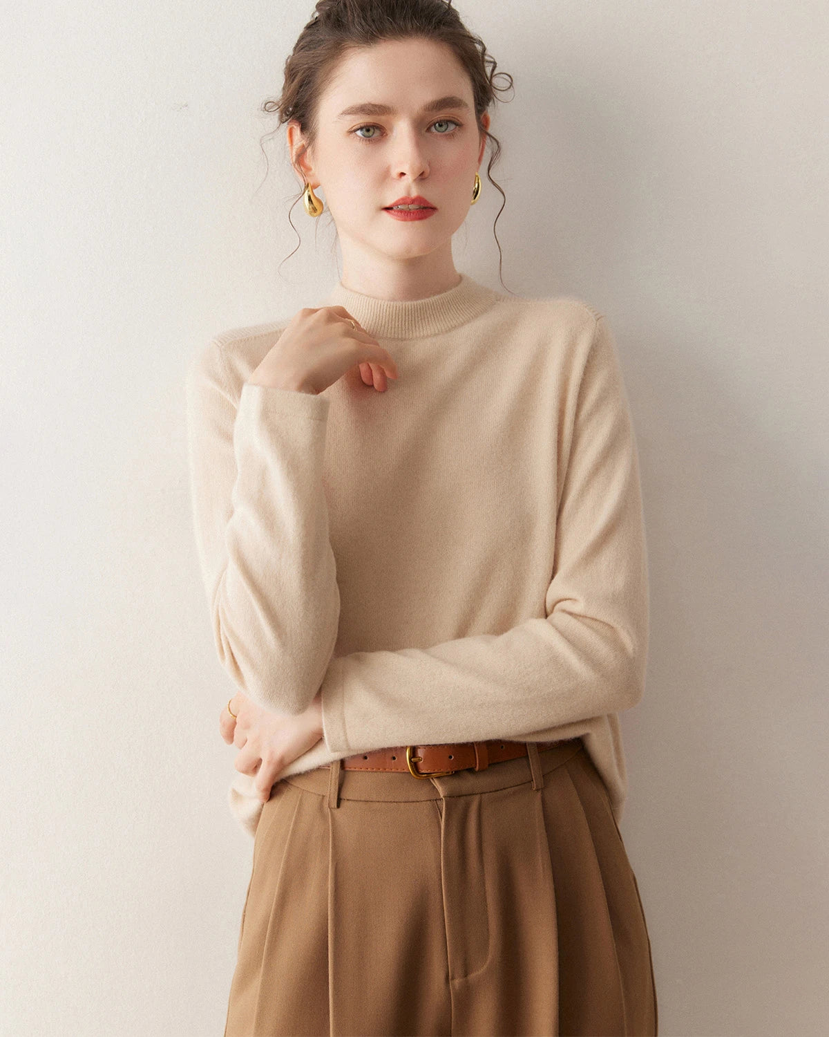 レディース ハーフモックネック カシミヤセーター