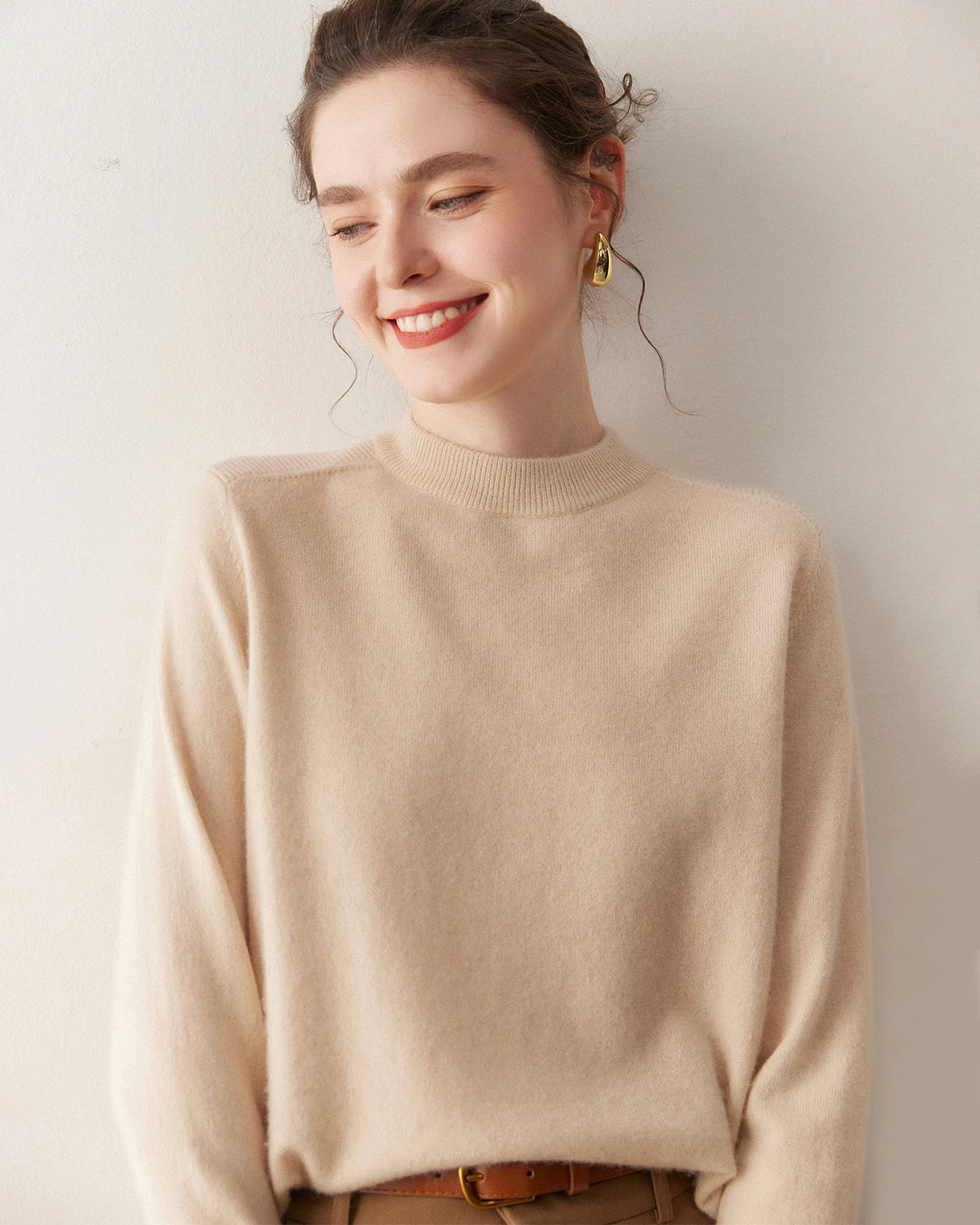 レディース ハーフモックネック カシミヤセーター