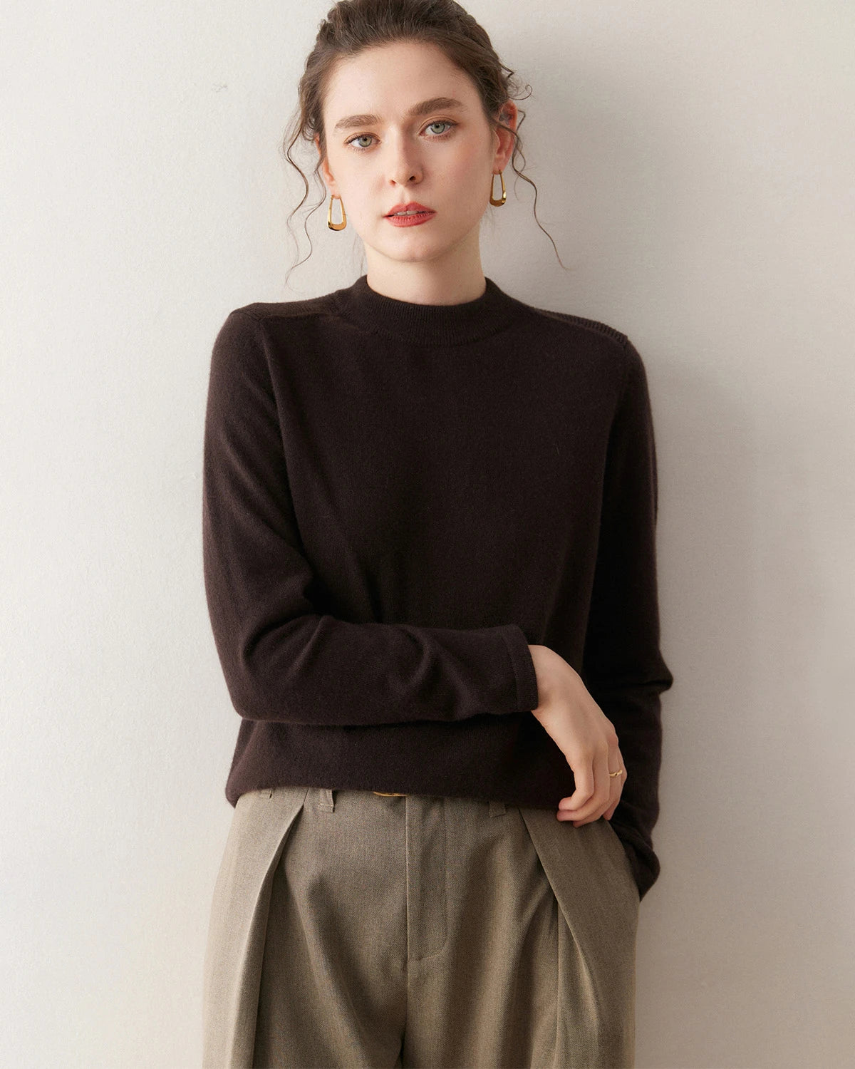 レディース ハーフモックネック カシミヤセーター