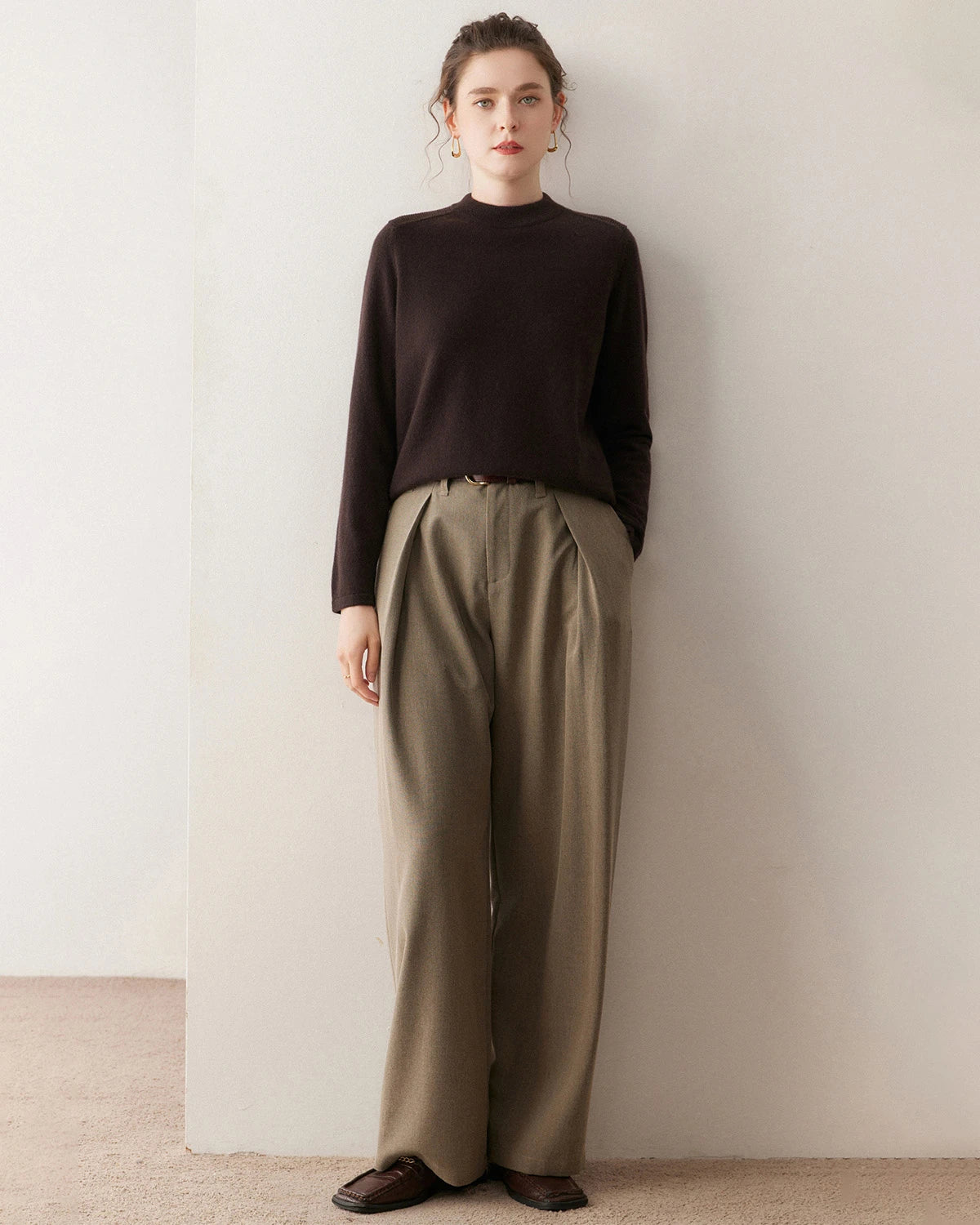 レディース ハーフモックネック カシミヤセーター