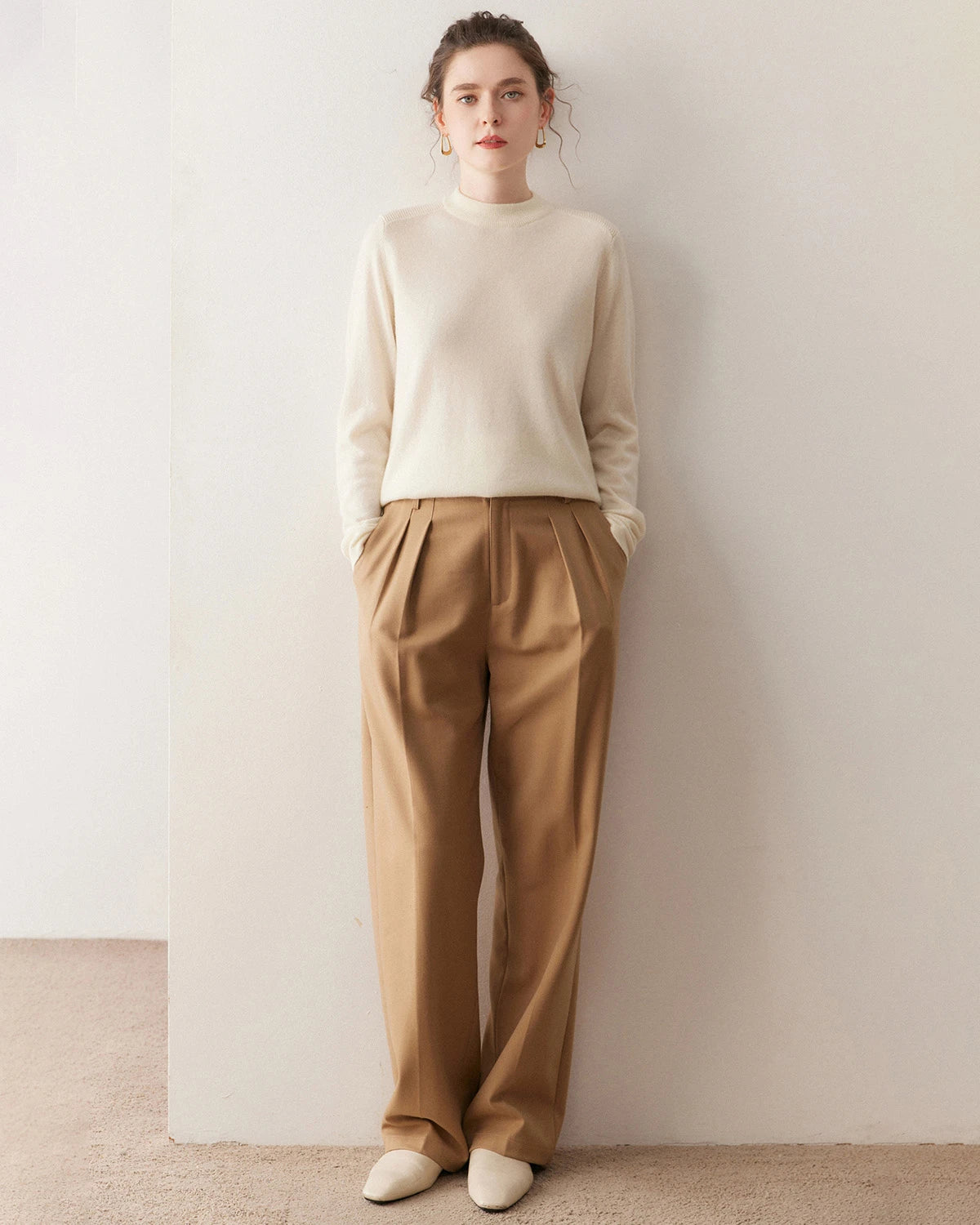 レディース ハーフモックネック カシミヤセーター