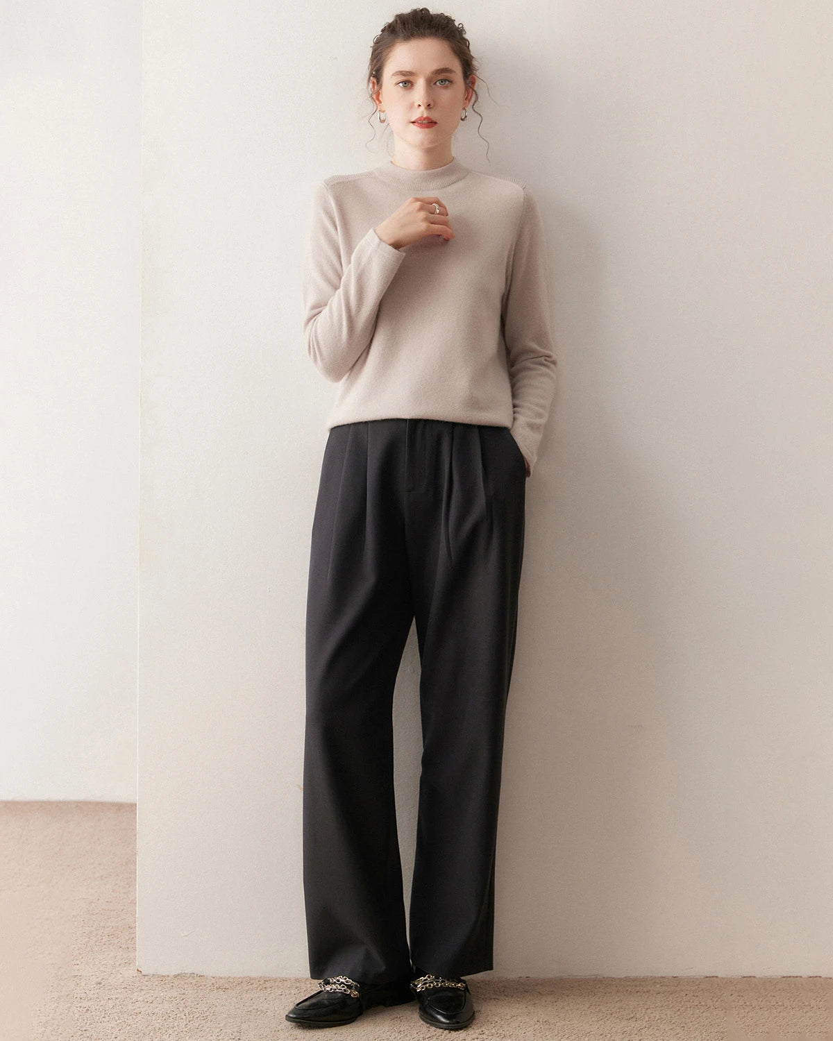 レディース ハーフモックネック カシミヤセーター