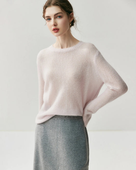 レディース軽量クルーネックカシミヤセーター