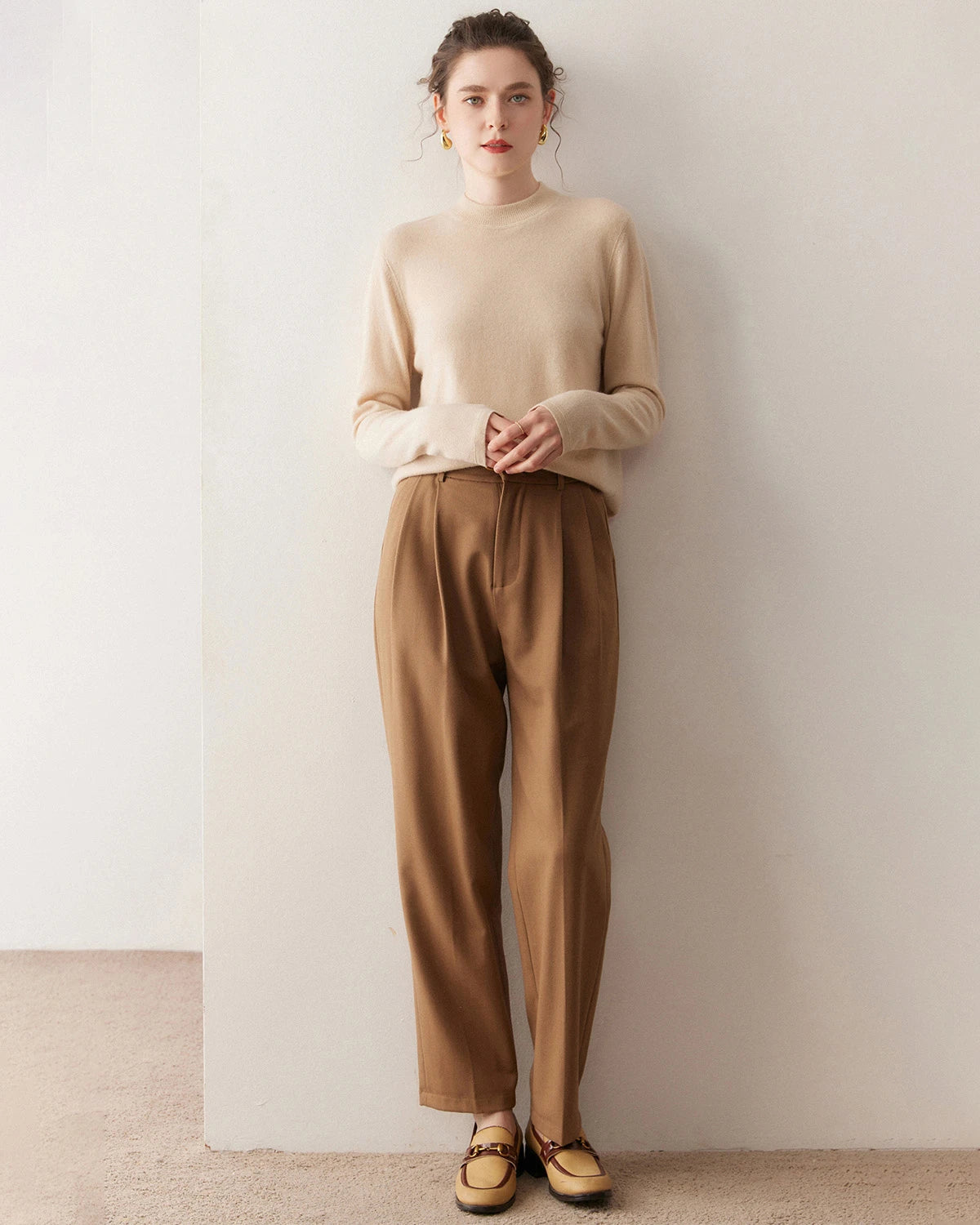 レディース軽量カシミヤモックネックセーター