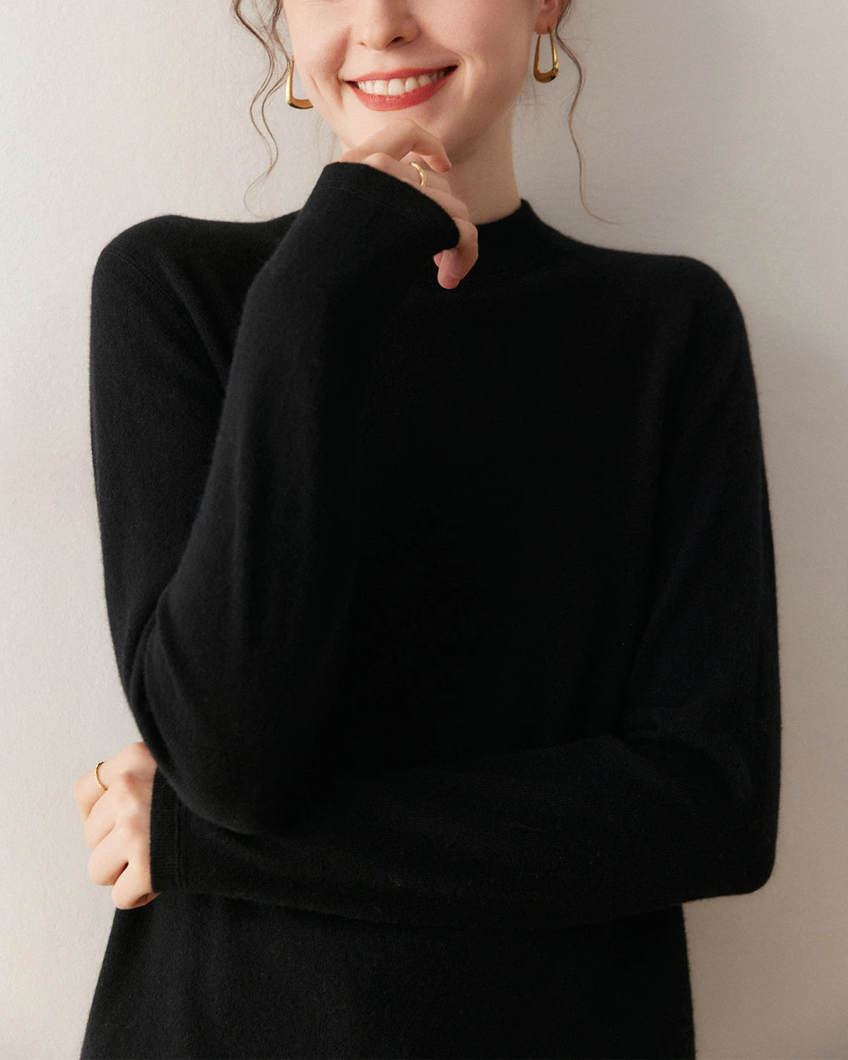 レディース軽量カシミヤモックネックセーター