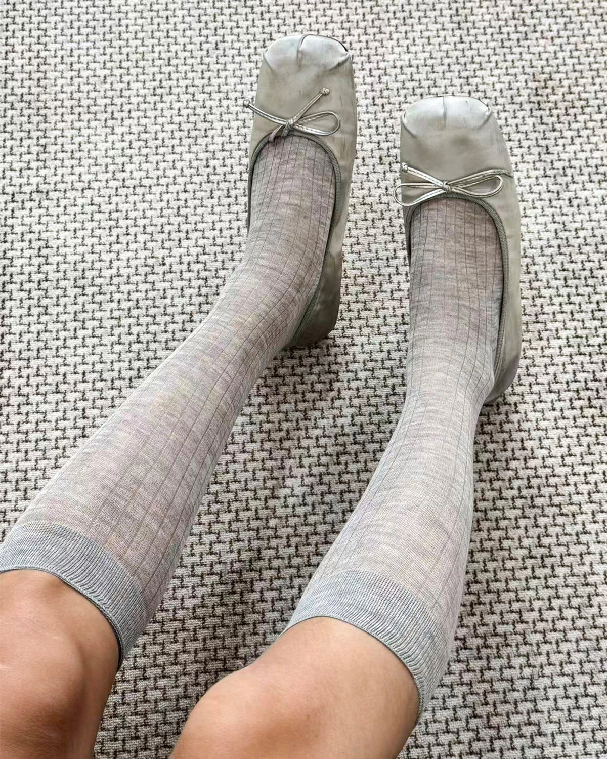 レディース 透け感 カシミヤモダール混 カーフ丈ソックス