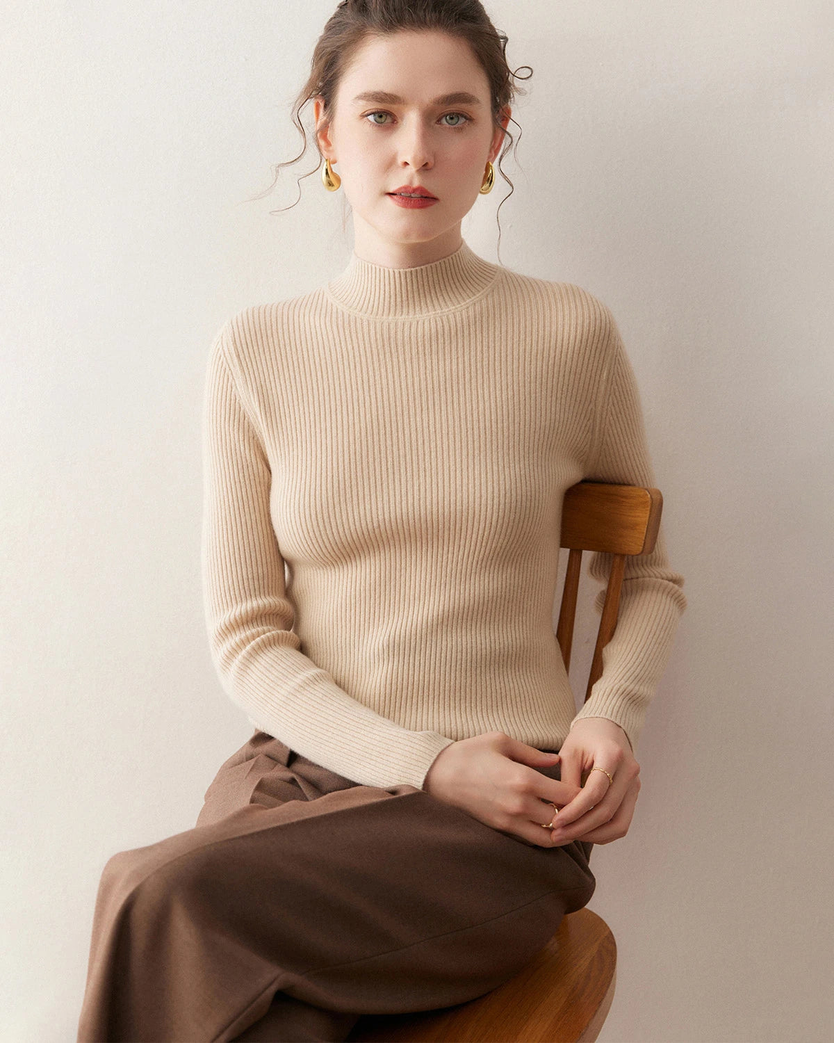 レディーススリムフィットカシミヤベースレイヤー