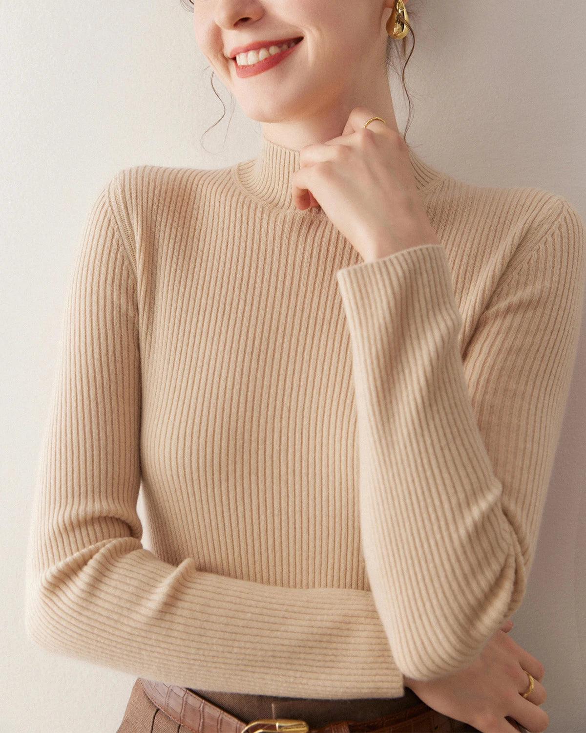 レディーススリムフィットカシミヤベースレイヤー