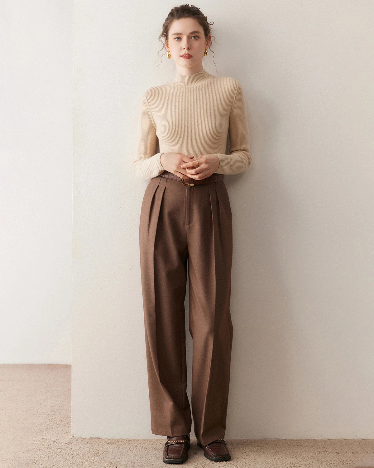 レディーススリムフィットカシミヤベースレイヤー