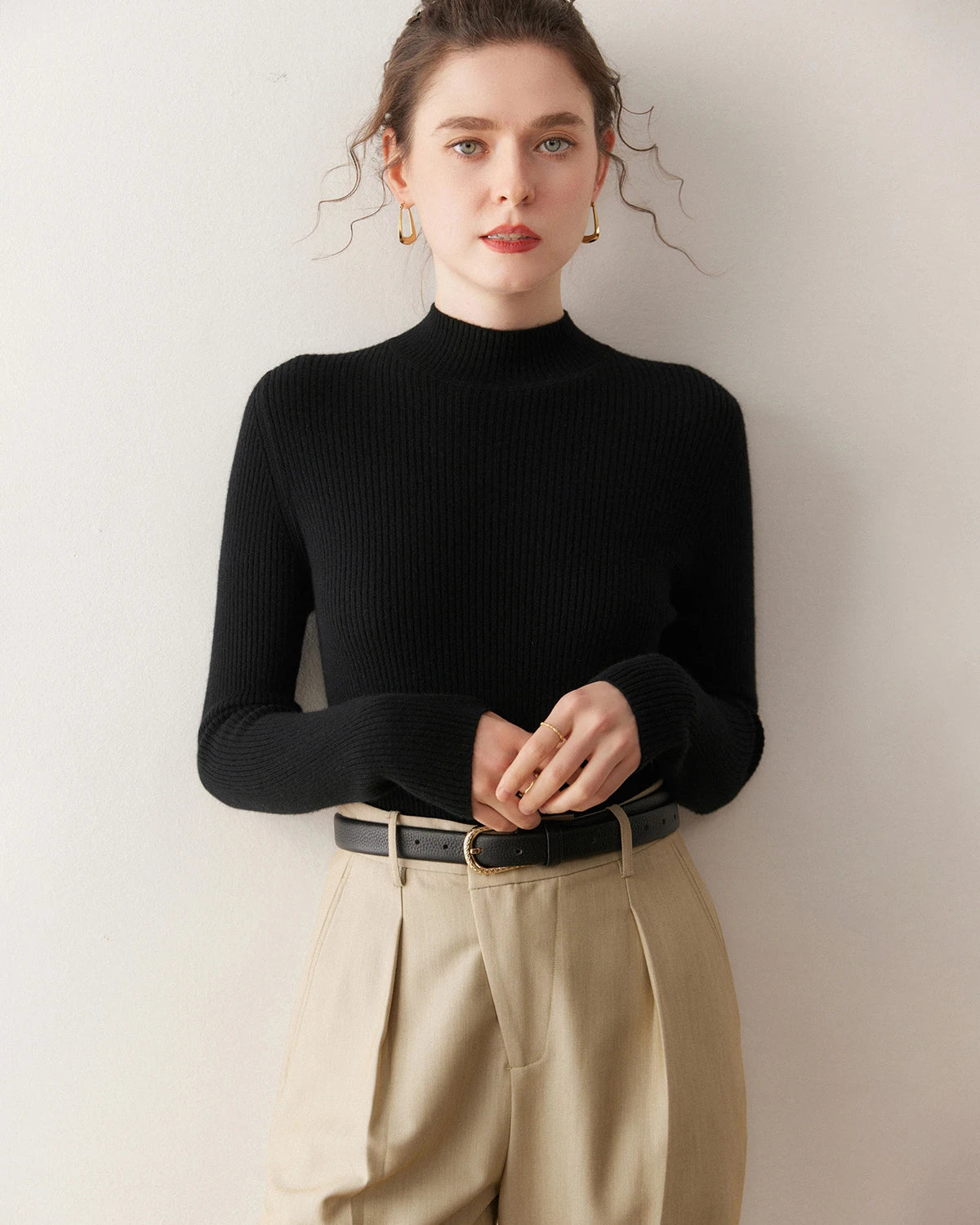 レディーススリムフィットカシミヤベースレイヤー