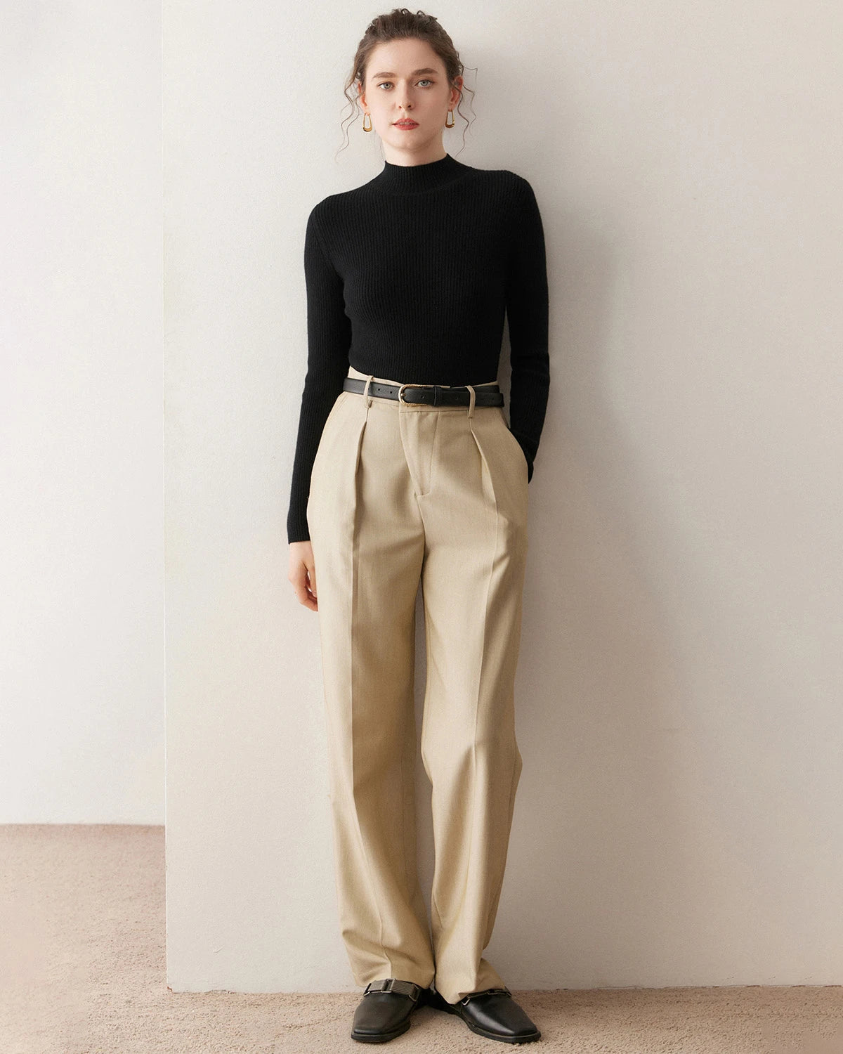 レディーススリムフィットカシミヤベースレイヤー