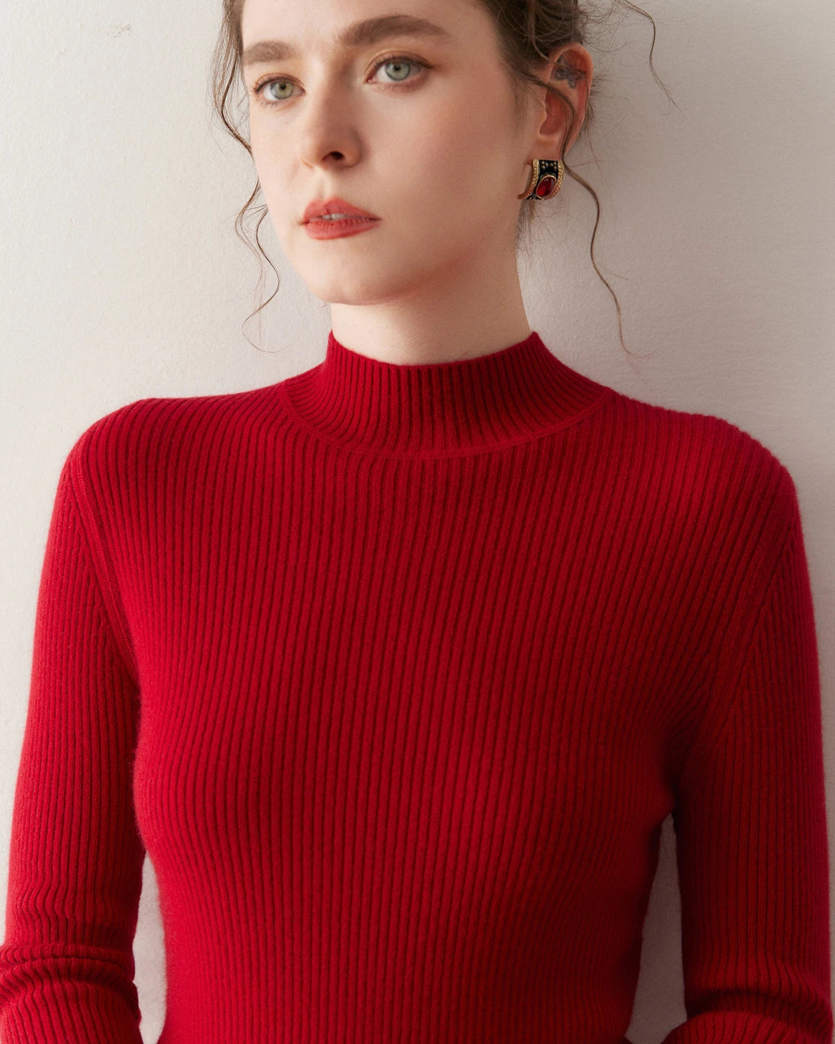 レディーススリムフィットカシミヤベースレイヤー