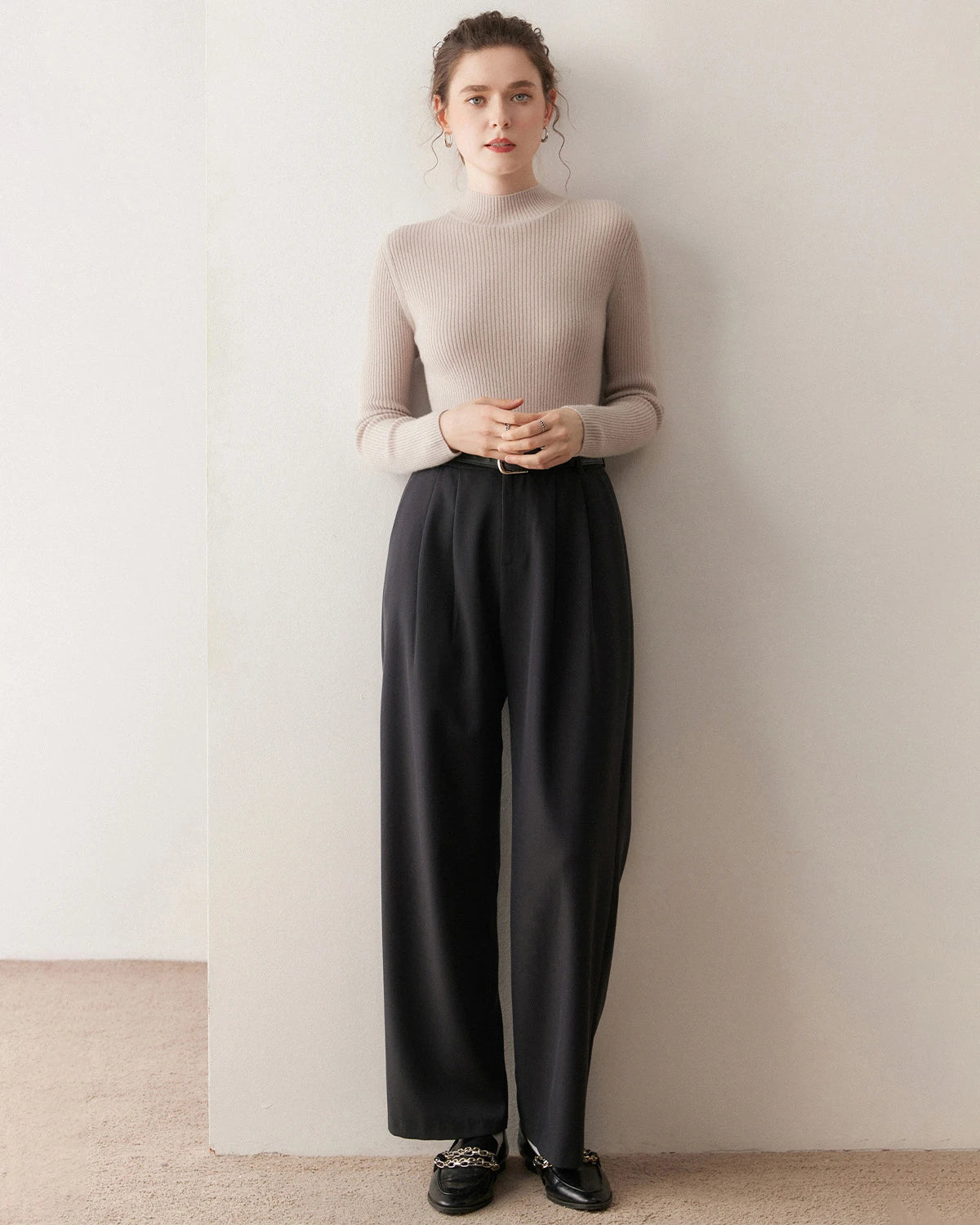 レディーススリムフィットカシミヤベースレイヤー