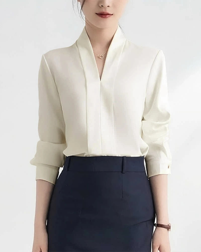 レディース Vネック 長袖 シルクブラウス