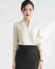 レディース Vネック 長袖 シルクブラウス