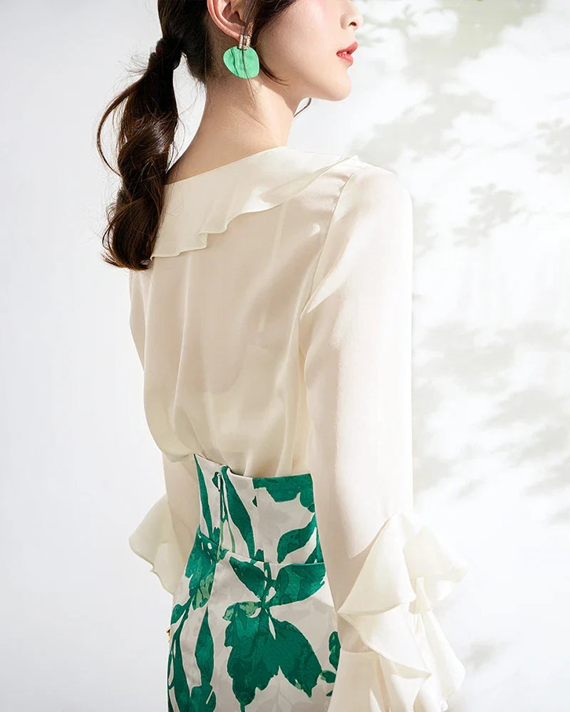 レディース シルク フリル ブラウス