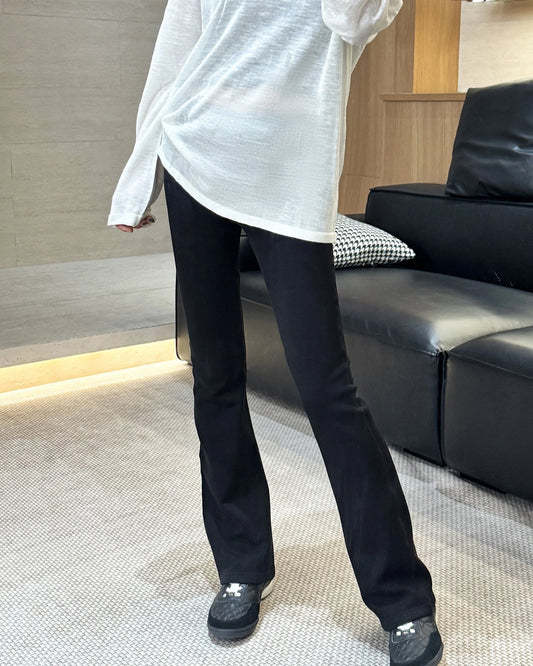 レディース ウールフリース裏地付きフレアパンツ