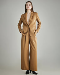 女性用プリーツウールワイドパンツ