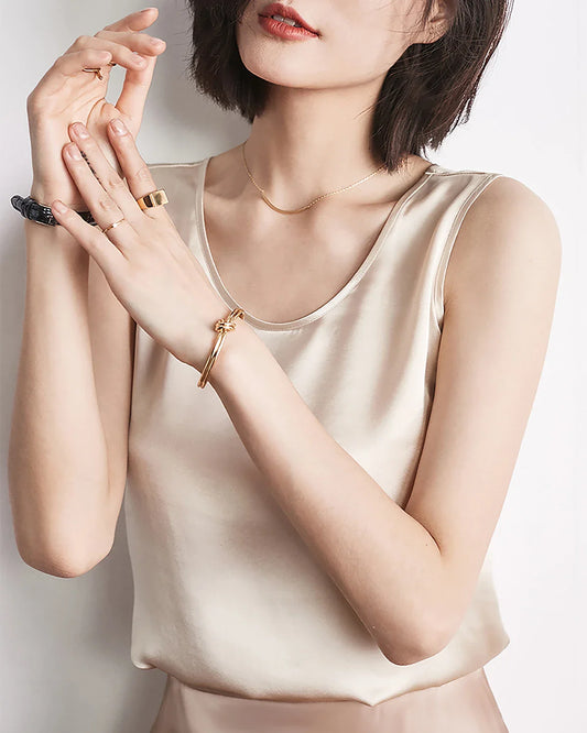 ラウンドネックシルクシェルタンク