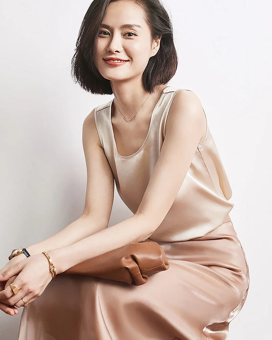 ラウンドネックシルクシェルタンク