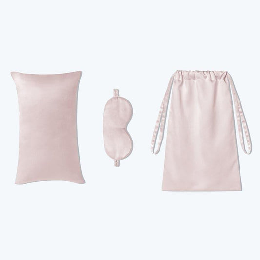 クッション付きアイマスク＆収納バッグ付き 3点セット シルクトラベルセット