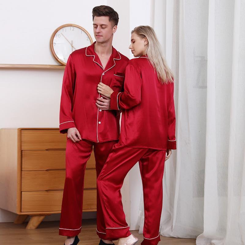 クラシックなカップル用ロングシルクパジャマ