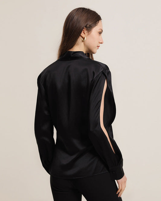 レディース シルクブラウス シャツ（スリットスリーブ付き）