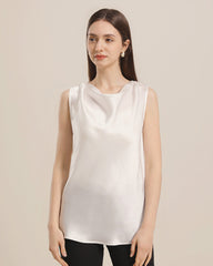 Sleeveless Silk Cowl Neck Top, Ivory