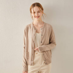 クルーネック ピュア カシミヤ カーディガン