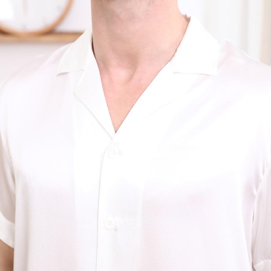 紳士用シルクシャツ｜やわらかラペルカラーの半袖ブラウス
