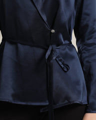 襟付きレースアップシルクブラウス