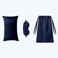 クッション付きアイマスク＆収納バッグ付き 3点セット シルクトラベルセット