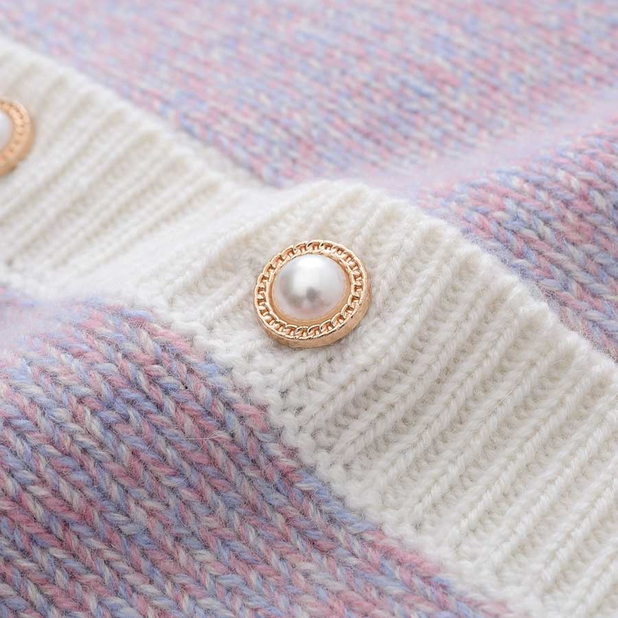 ライラック色カシミヤカーディガン パールボタン付き